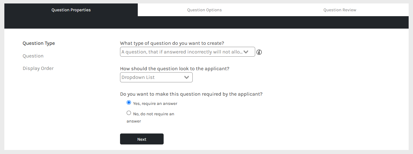 CHR - Applicant Tracking - Job Postings - Additional Questions - Question Properties - 00.png
