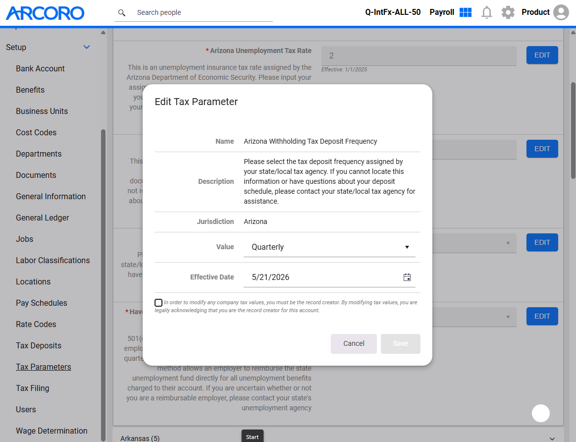 ARCPAY - Edit Tax Parameter - Tax Deposit Frequency.png